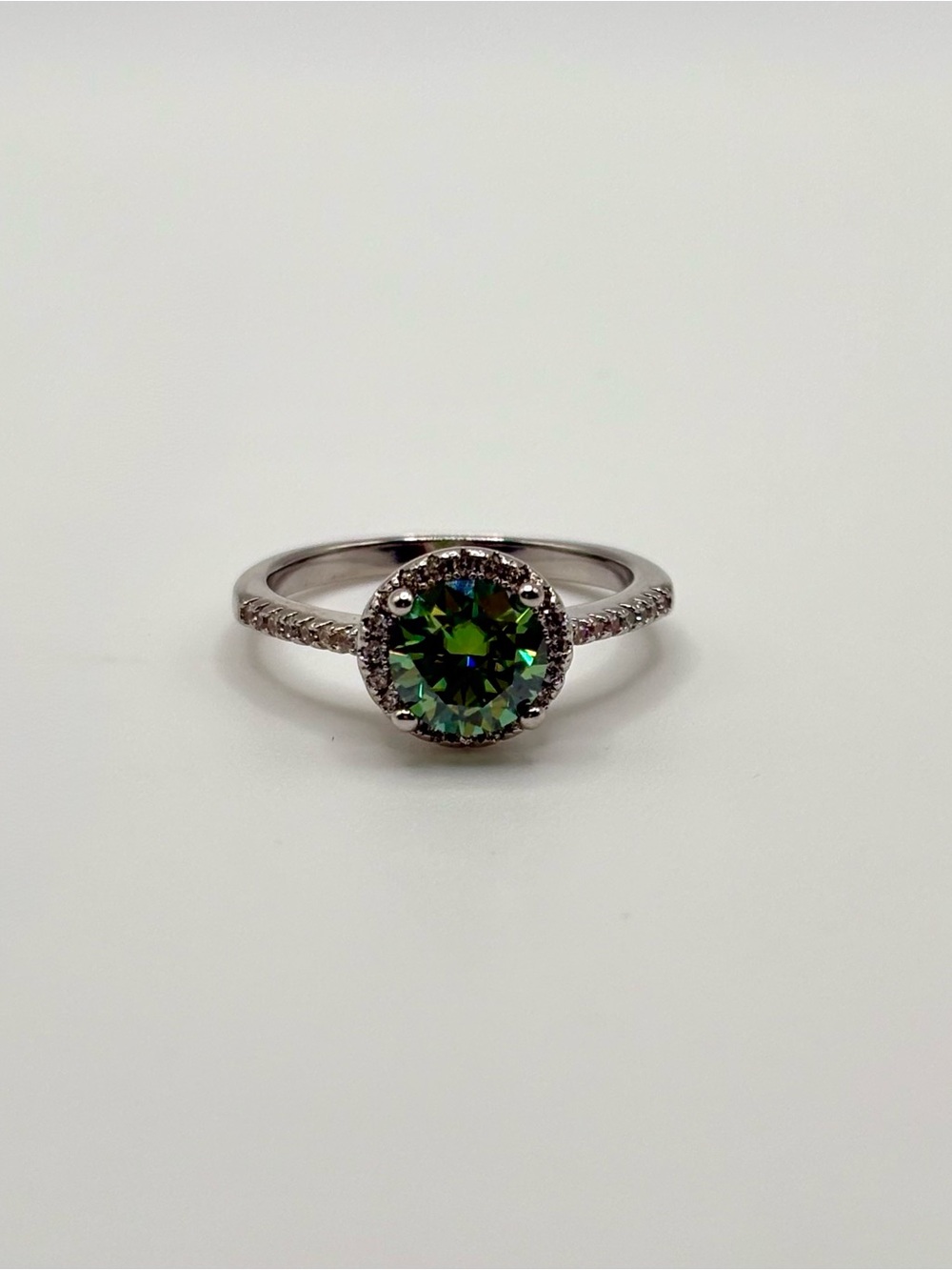 1.0 Ct Green Moissanite Halo Ring | 14K Gold Plated | Certified | 6.5mm